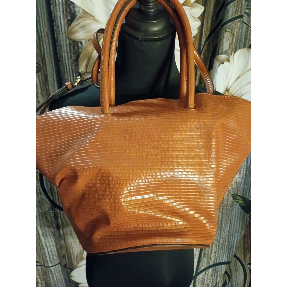 JustFab brown lizard-embossed faux leather tote bag